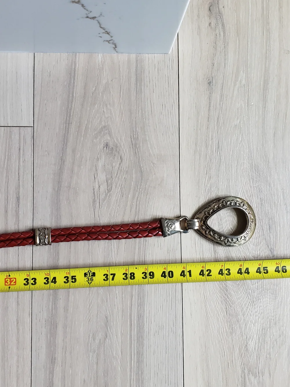 Vintage‎ Braided Red Leather Sling Western Knot Belt Silver-Tone Hardware 1994